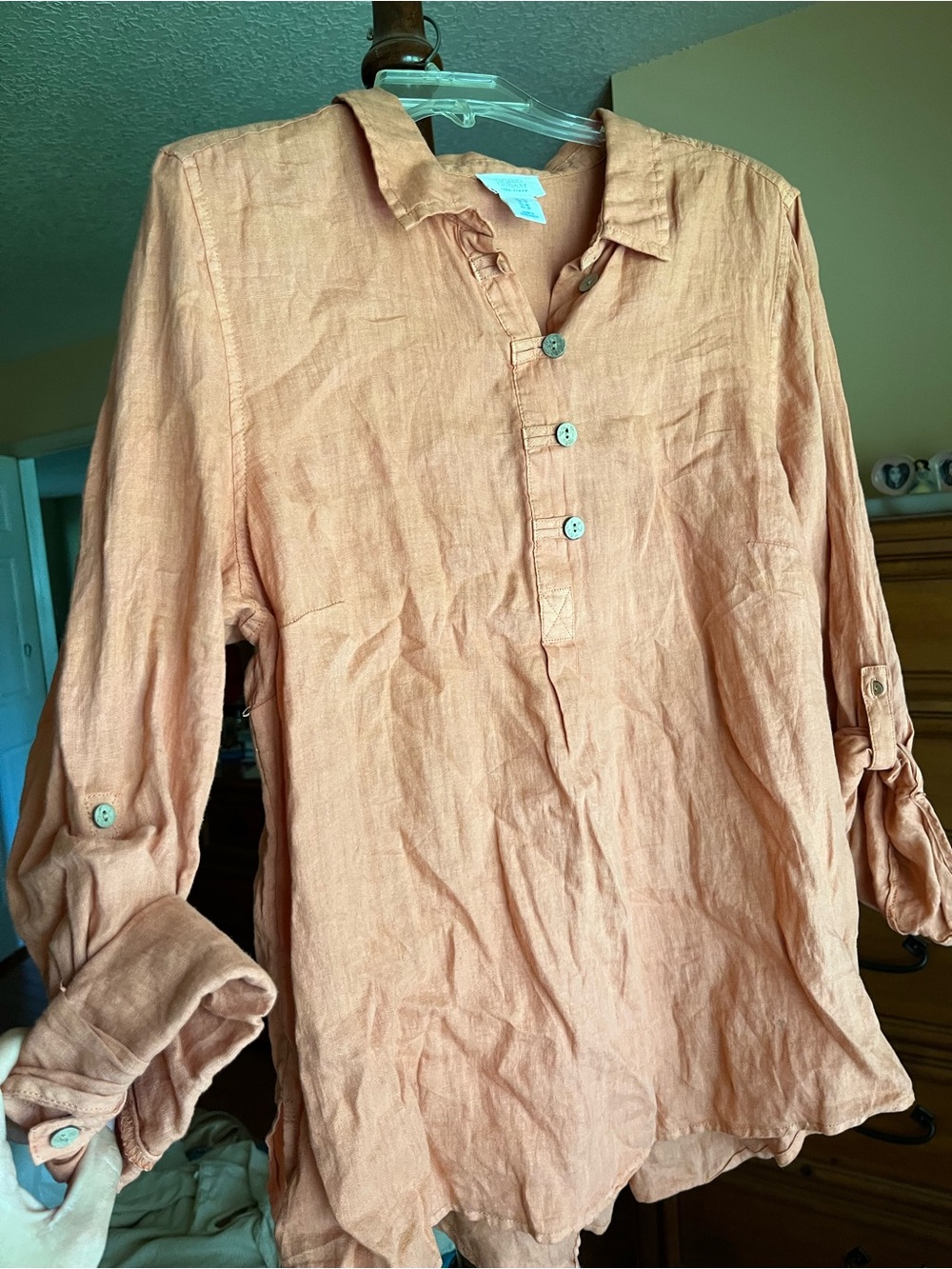 Lightweight Button-Up %100 Linen Tunic in Dusty Peach